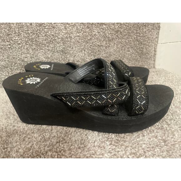 Yellow Box Women's Black Witney Beaded Wedge Sandal, 9 - Picture 3 of 7